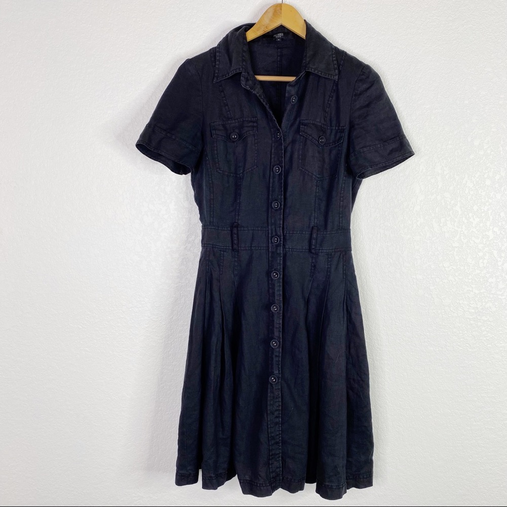 Hallhuber Black 100% Linen A-Line Button Front Dress